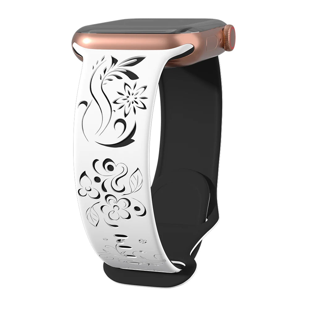 Flower Engraved Silicone Apple Watch Band