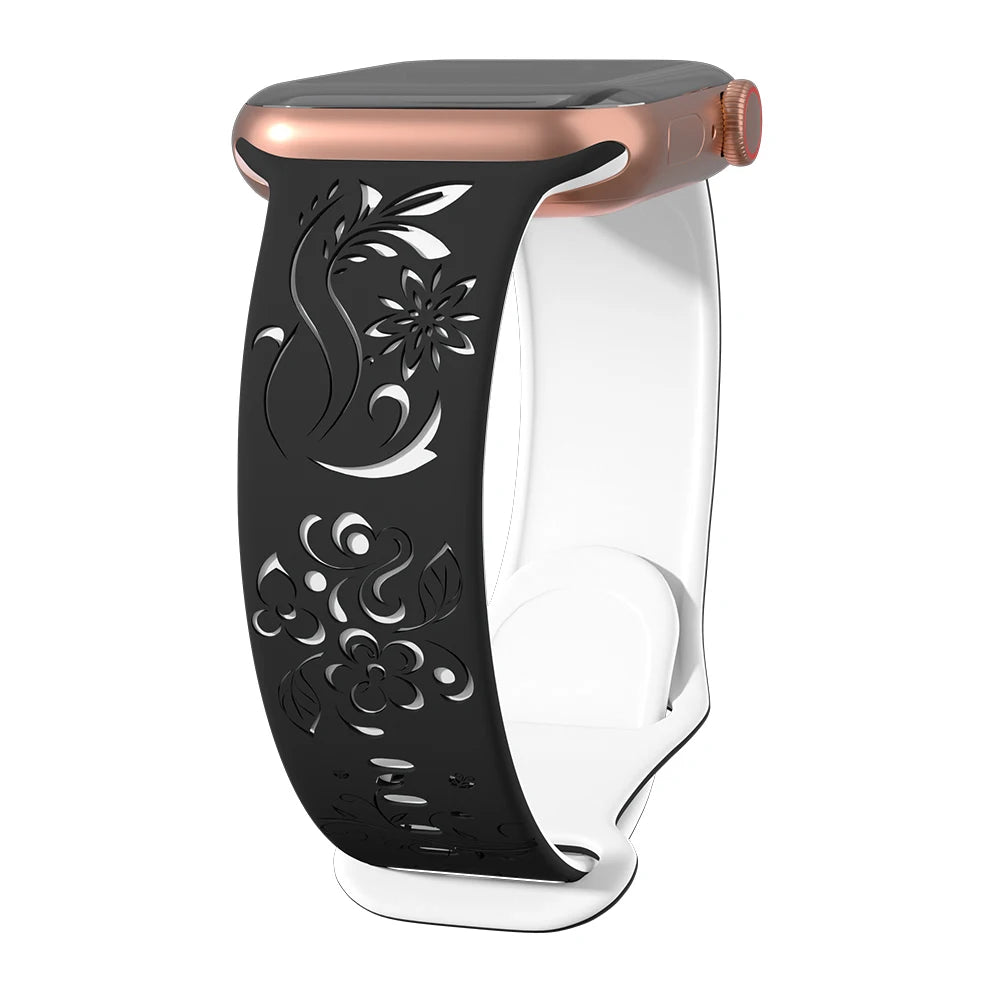 Flower Engraved Silicone Apple Watch Band