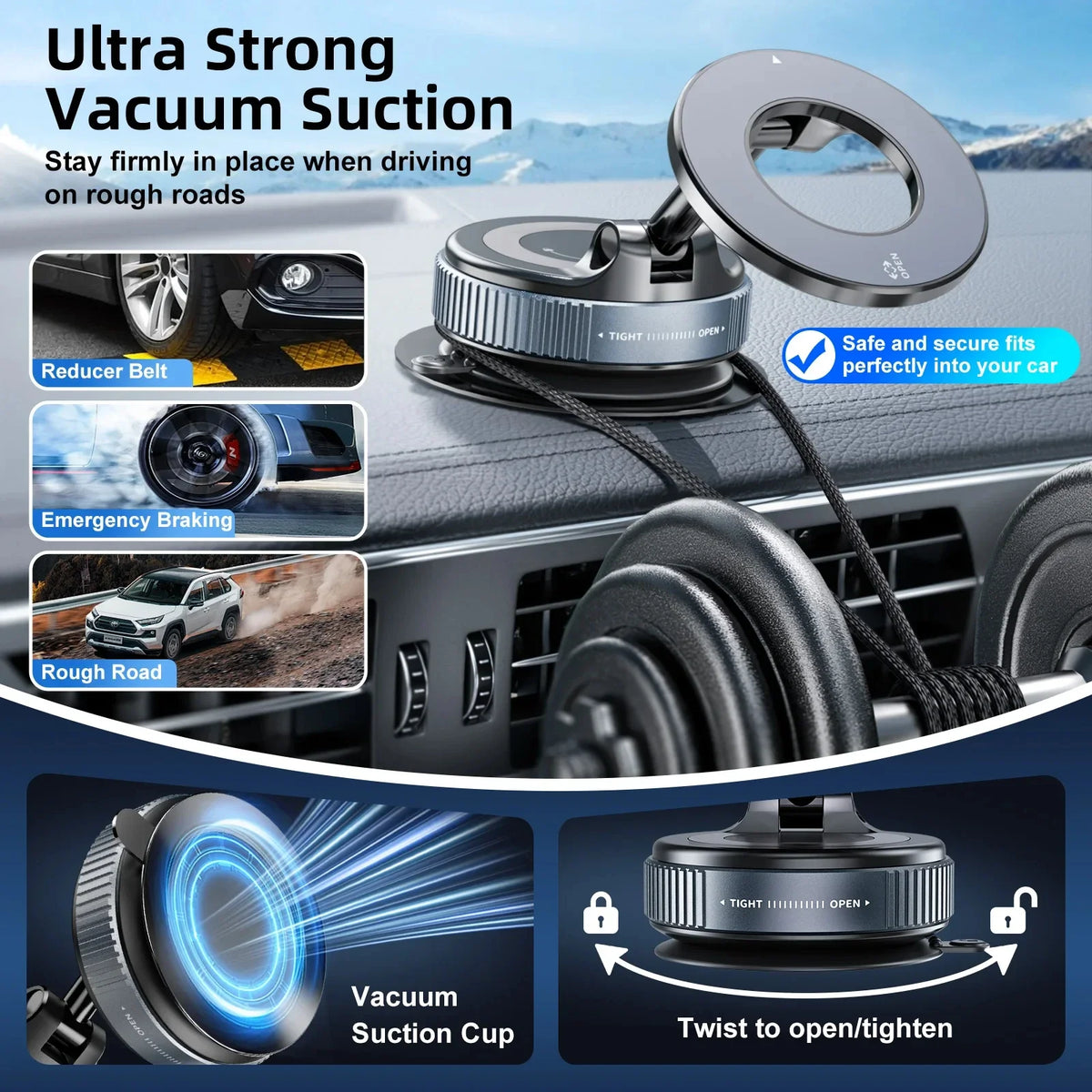 360° Magnetic Car Phone Mount with Vacuum Suction