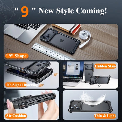 Frameless MagSafe Metal Bumper Case with Stand for iPhone