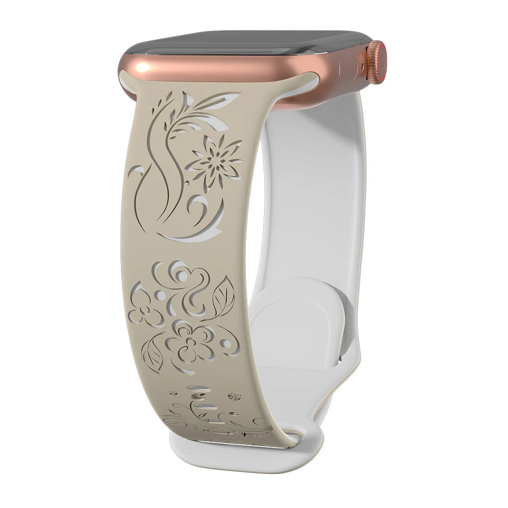 Flower Engraved Silicone Apple Watch Band