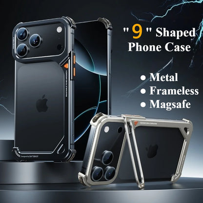 Frameless MagSafe Metal Bumper Case with Stand for iPhone