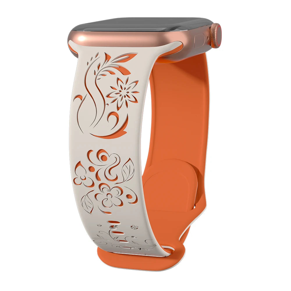 Flower Engraved Silicone Apple Watch Band