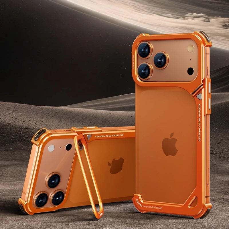 Frameless MagSafe Metal Bumper Case with Stand for iPhone