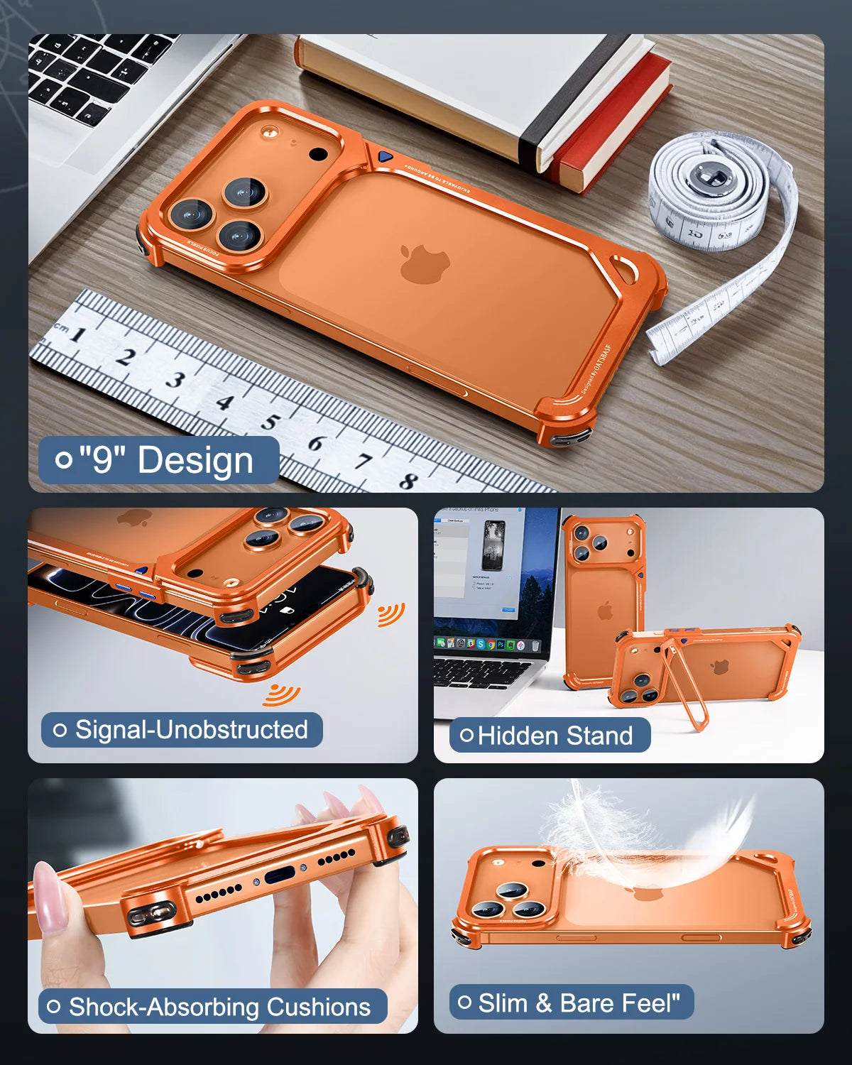 Frameless MagSafe Metal Bumper Case with Stand for iPhone