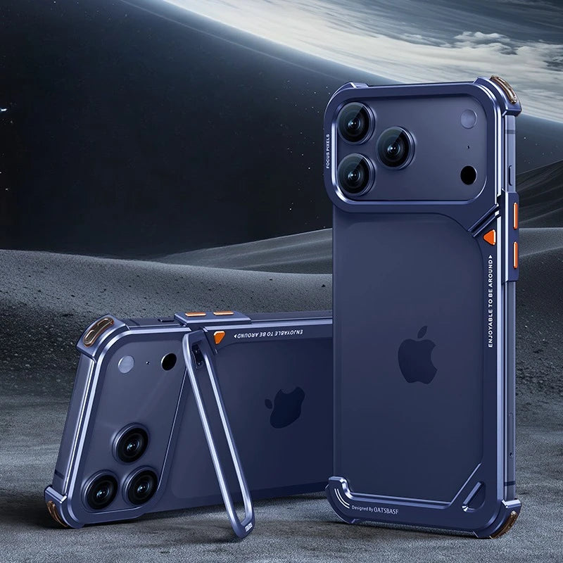 Frameless MagSafe Metal Bumper Case with Stand for iPhone
