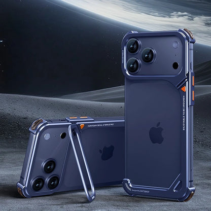 Frameless MagSafe Metal Bumper Case with Stand for iPhone