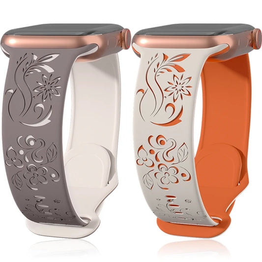 Flower Engraved Silicone Apple Watch Band