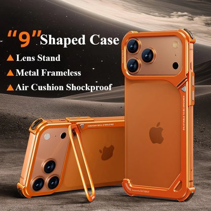 Frameless MagSafe Metal Bumper Case with Stand for iPhone